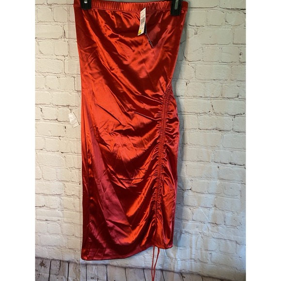 NWT Cinched Front‎ Red Satin Midi Dress Slinky Lingerie Style Sz S - Picture 1 of 6
